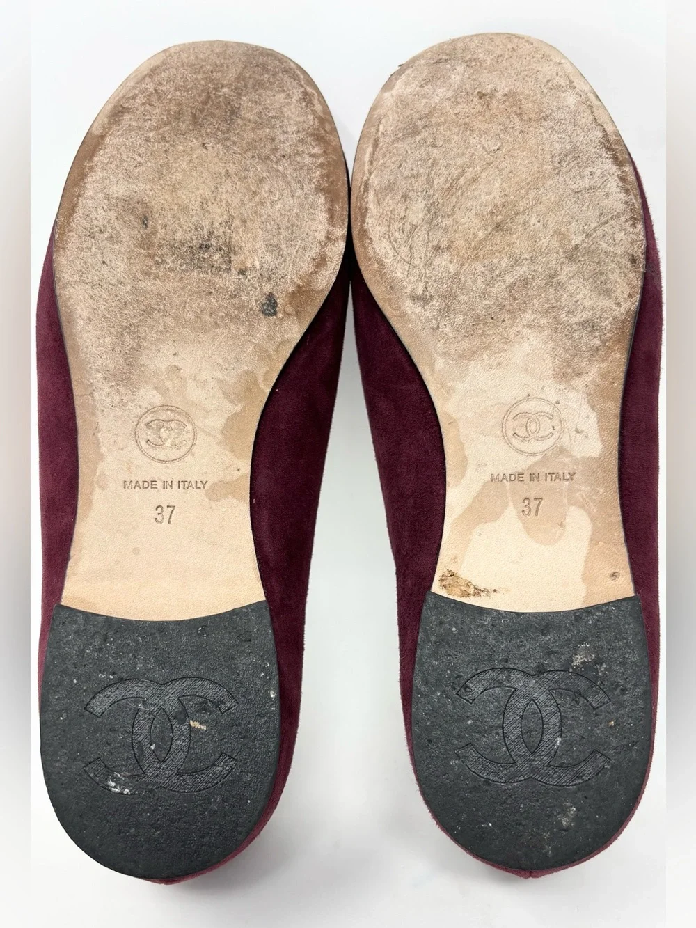 Chanel CC Logo Suede Loafers Burgundy Size 37 Size US 7